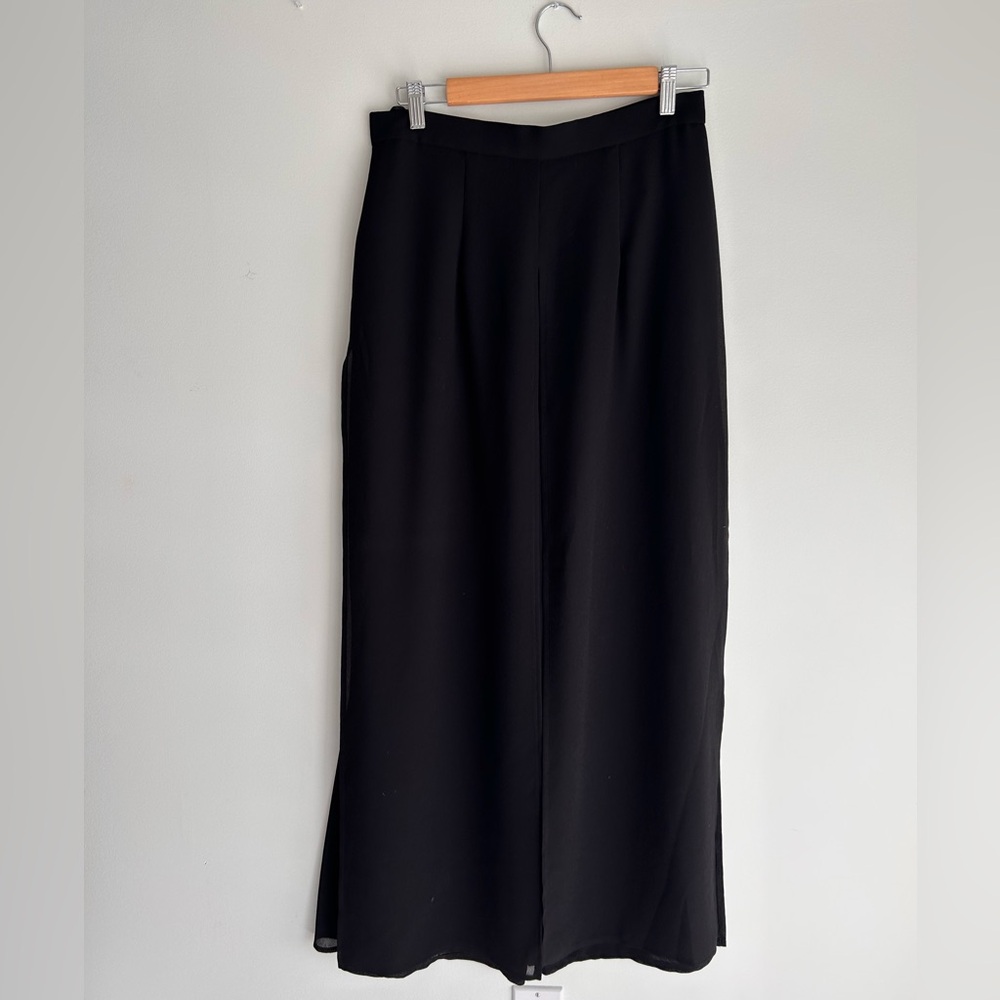 Joseph Ribkoff Black Wide Leg Pants with Sheer Panels creating Maxi Skirt Look
